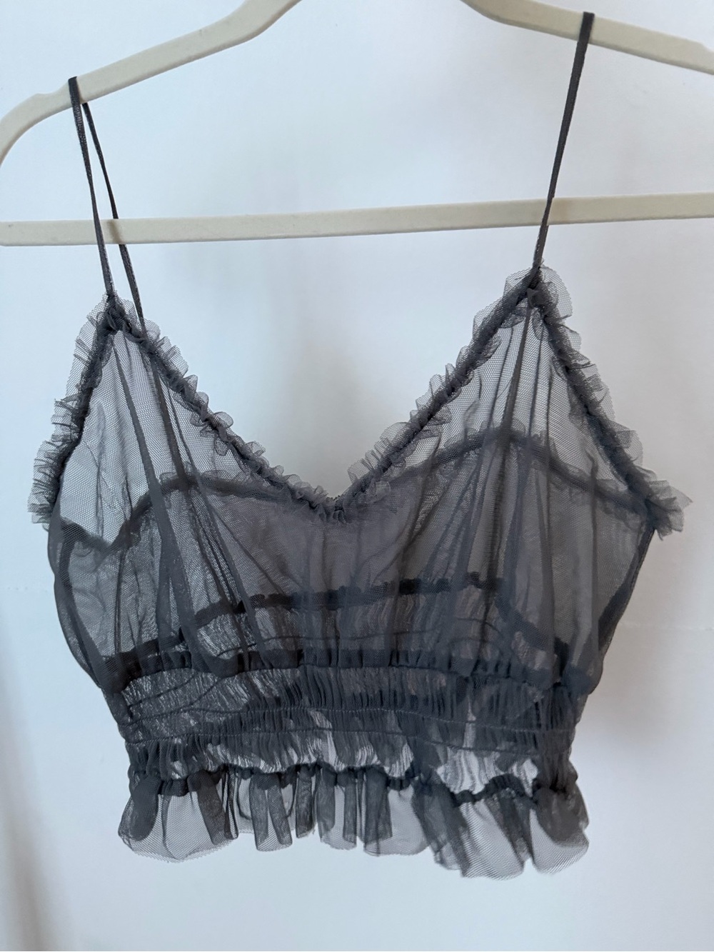 Emma & Sam Sheer Ruffle-Trim Grey Bandeau Camisole